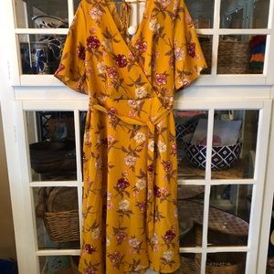 Floral Print Mock Wrap Dress NWT Blue Rain